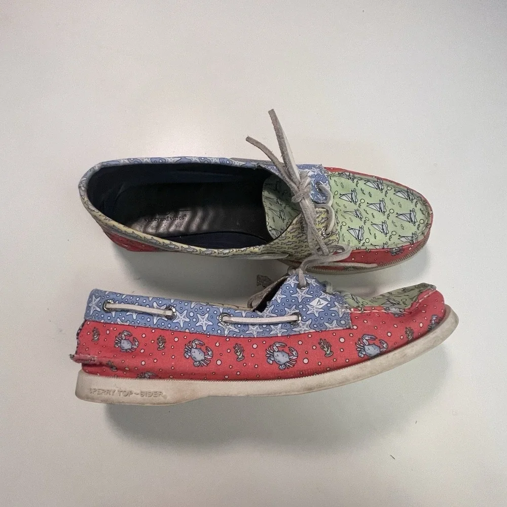 Sperry + Vineyard Vines Topsider Women's nautical Multi Color Boat Shoes Size 9